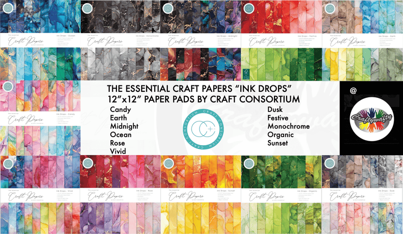 Ink Drops Essential Craft Papers 12" x 12" Paper Pads by Craft Consortium - Craftywaftyshop