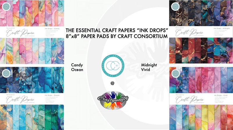 Ink Drops Essential Craft Papers 8" x 8" Paper Pads by Craft Consortium - Craftywaftyshop