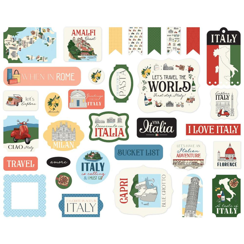 Italy 33 Piece Die - Cut Ephemera by Carta Bella - Craftywaftyshop