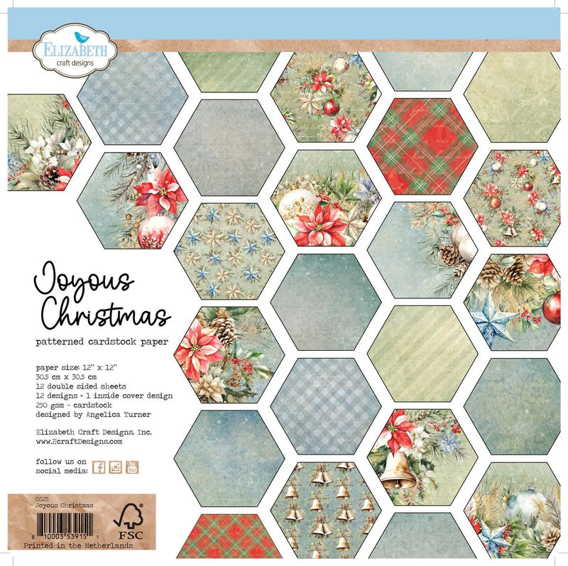 Joyous Christmas 12 x 12 Patterned Cardstock Paper by Elizabeth Craft Designs - Craftywaftyshop