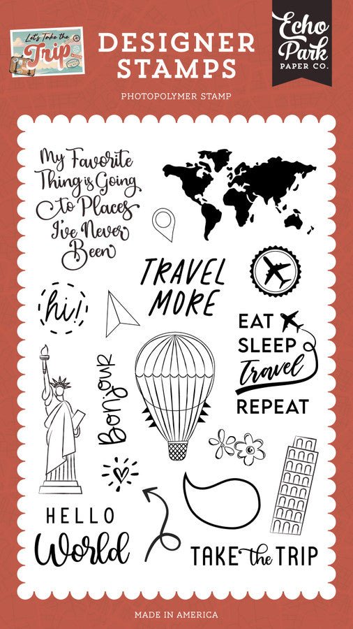 Lets Take The Trip: Hello World Stamp Set by Echo Park - Craftywaftyshop