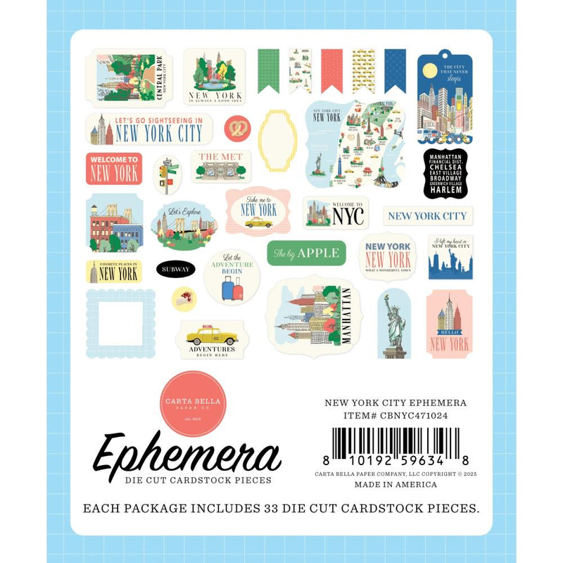 New York City 33 Pieces Die Cuts Cardstock Ephemera by Carta Bella - Craftywaftyshop