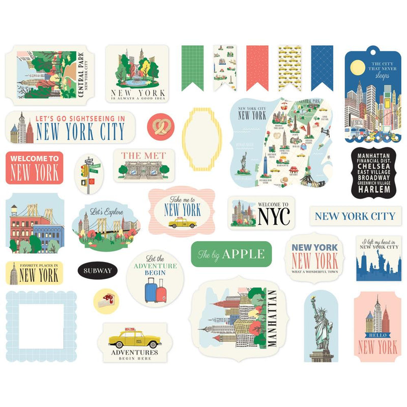 New York City 33 Pieces Die Cuts Cardstock Ephemera by Carta Bella - Craftywaftyshop