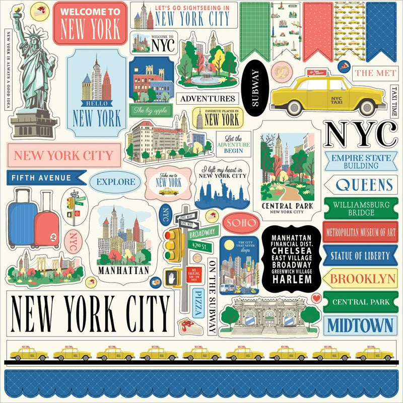 New York City Cardstock Stickers 12"X12" Sheet by Carta Bella - Craftywaftyshop