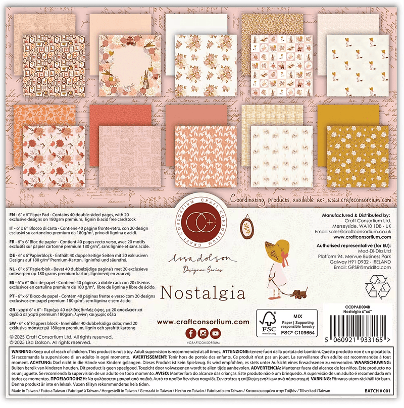 Nostalgia - 6"x6" - Premium Paper Pad by Lisa Dolson - Craft Consortium - Craftywaftyshop