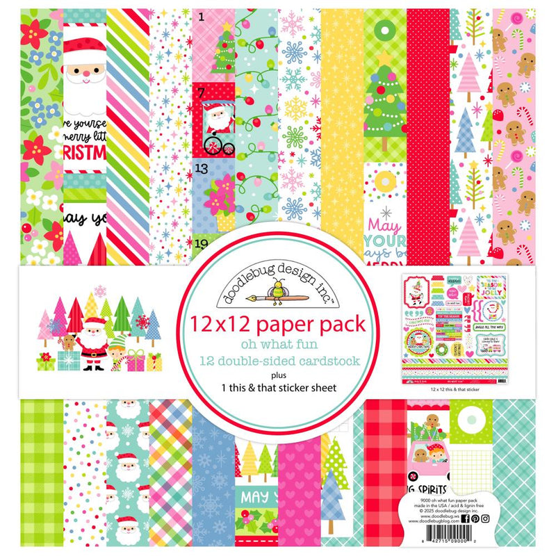 Oh What Fun Double - Sided Paper Pack 12"X12" by Doodlebug - Craftywaftyshop