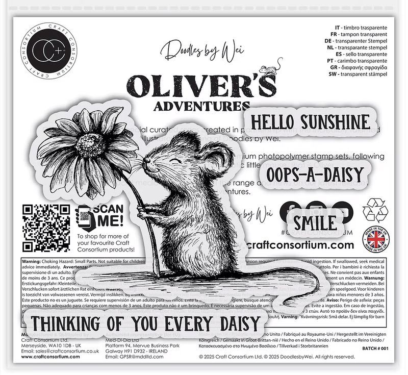 Oliver's Adventures Daisy Clear Stamp Set by Wei & Craft Consortium - Craftywaftyshop