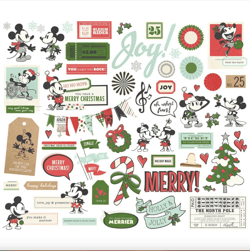 Say Cheese Classic Mouse Christmas 57 Bits & Pieces Die - Cuts by Simple Stories - Craftywaftyshop