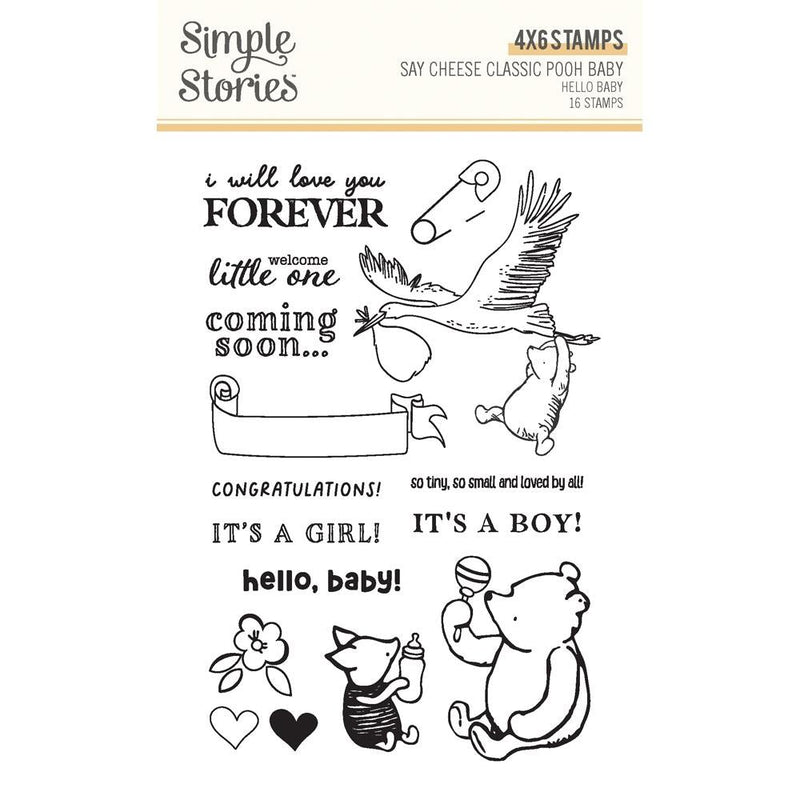 Say Cheese Classic Pooh Hello Baby Stamps by Simple Stories - Craftywaftyshop