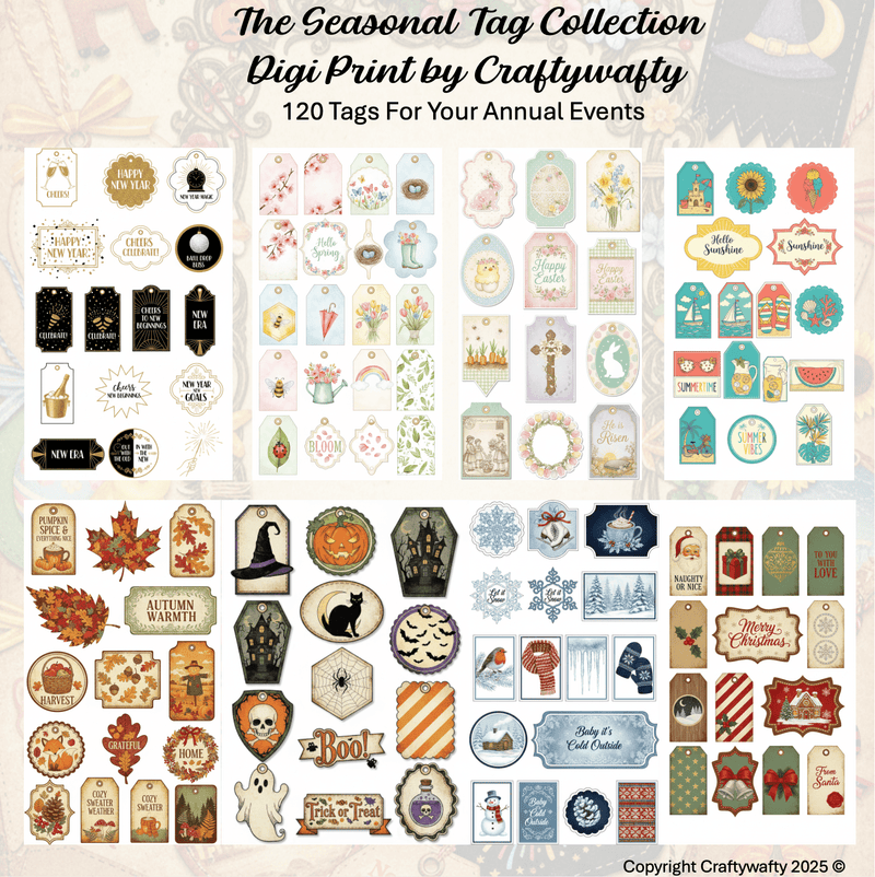 Seasonal Tags Collection Digital Print by Craftywafty - Craftywaftyshop
