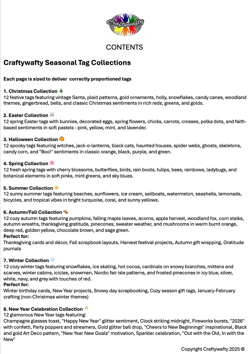 Seasonal Tags Collection Digital Print by Craftywafty - Craftywaftyshop