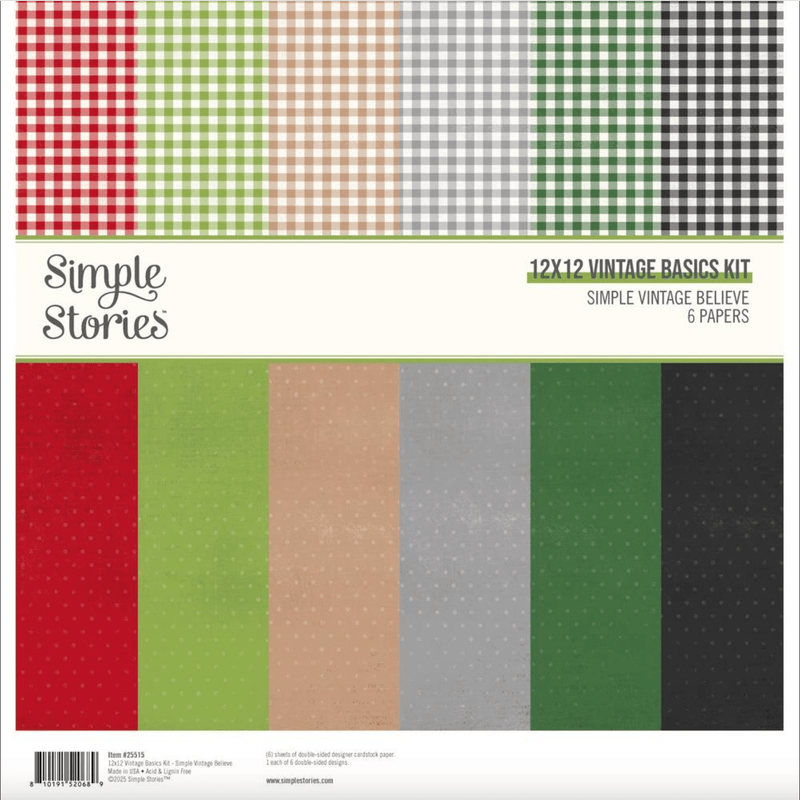 Simple Vintage Believe 6 Sheets Cardstock 12"x12" Vintage Basics Kit by Simple Stories - Craftywaftyshop