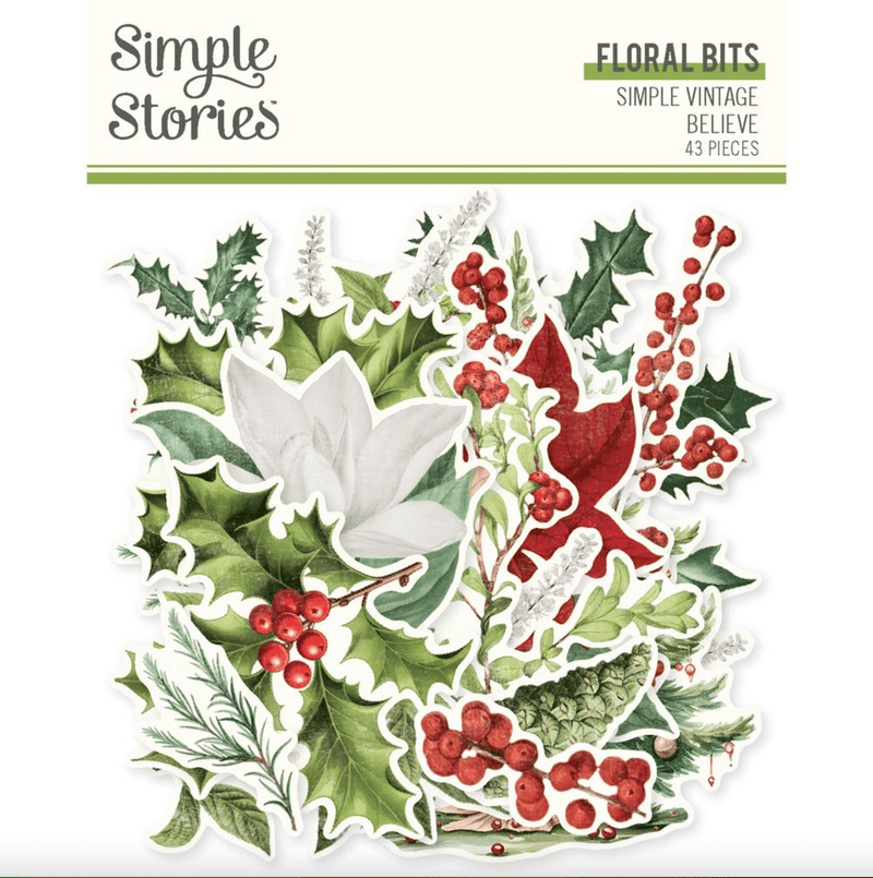 Simple Vintage Believe Floral Bits 43 Cardstock Die - Cut Ephemera Bits & Pieces - Craftywaftyshop