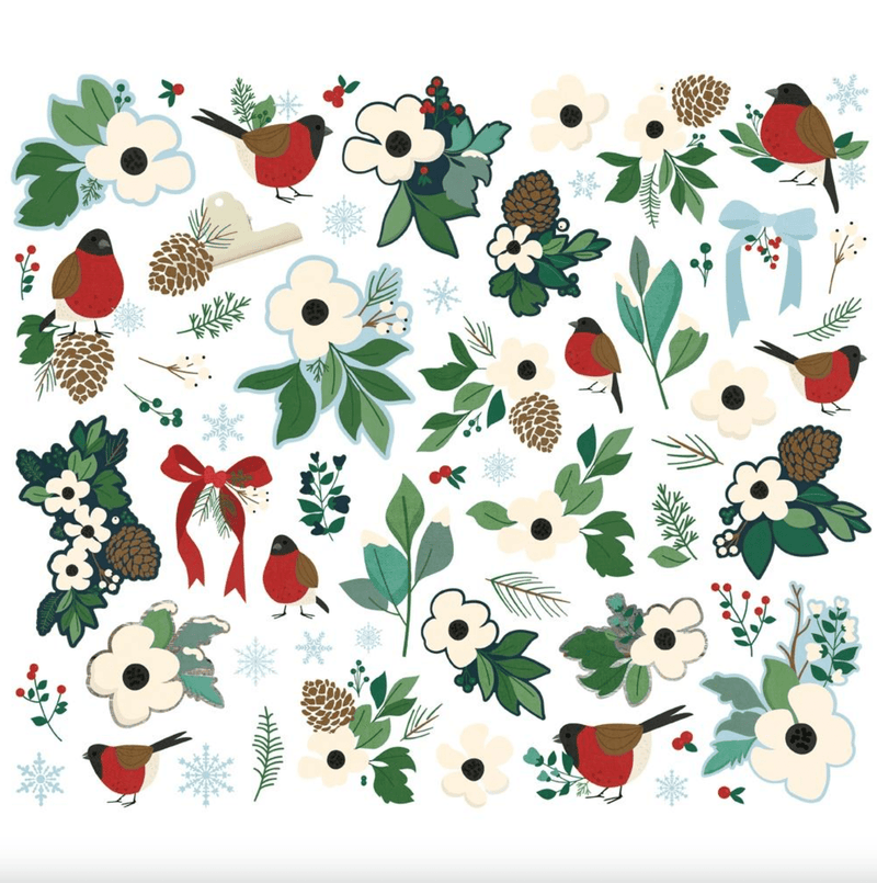 Simple Vintage Flannel Season 61 Piece Floral Bits and Pieces Die - Cut Ephemera by Simple Stories - Craftywaftyshop