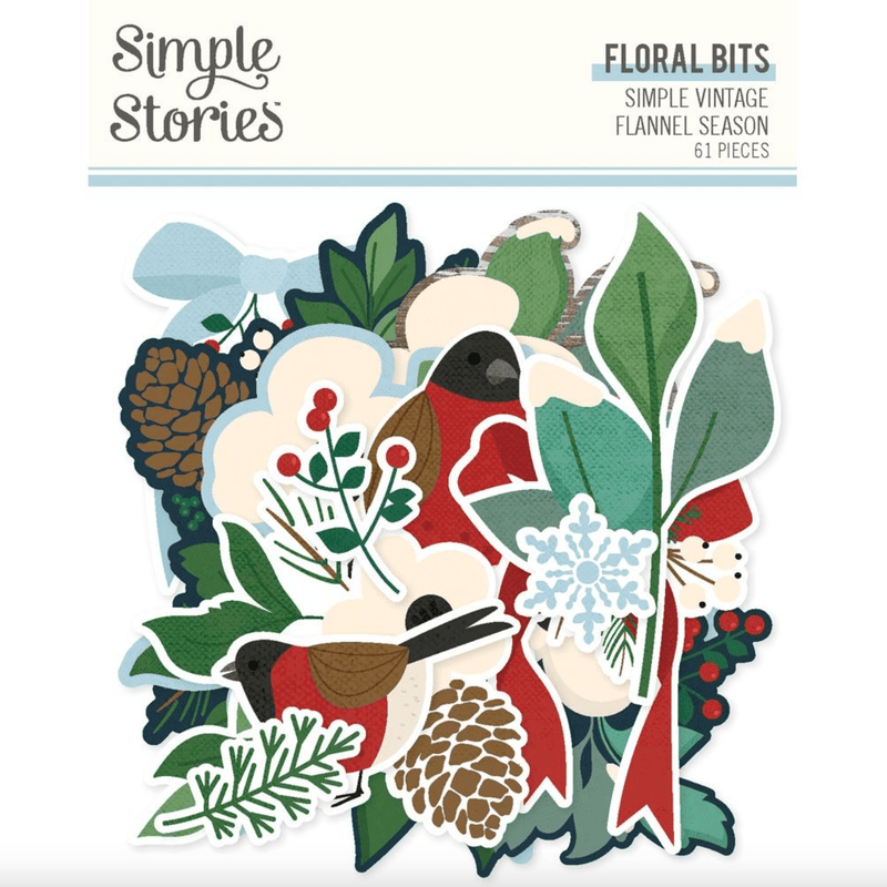 Simple Vintage Flannel Season 61 Piece Floral Bits and Pieces Die - Cut Ephemera by Simple Stories - Craftywaftyshop