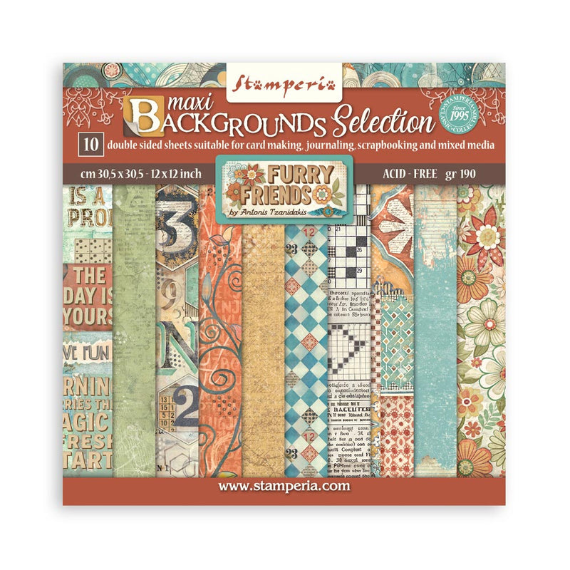 Stamperia - Furry Friends - 12"x12" Backgrounds Pad - Craftywaftyshop