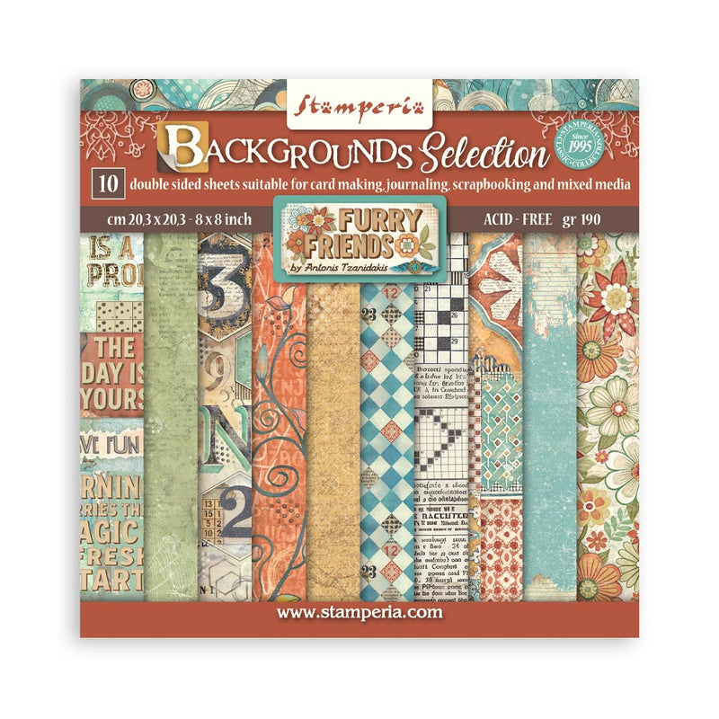 Stamperia - Furry Friends - 8"x8" Backgrounds Pad - Craftywaftyshop
