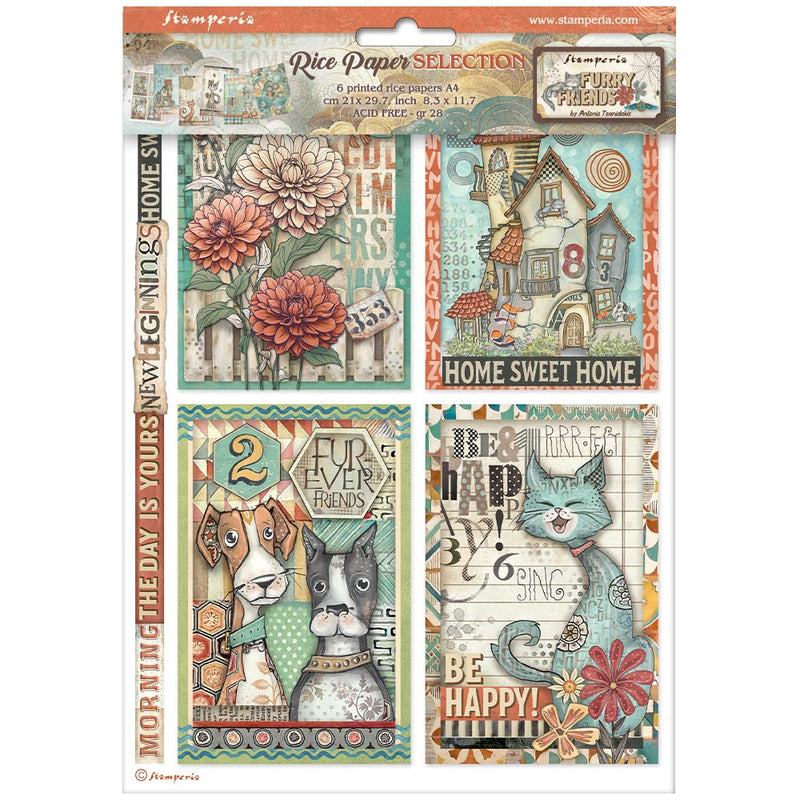 Stamperia - Furry Friends - A4 Rice Paper Selection - Craftywaftyshop