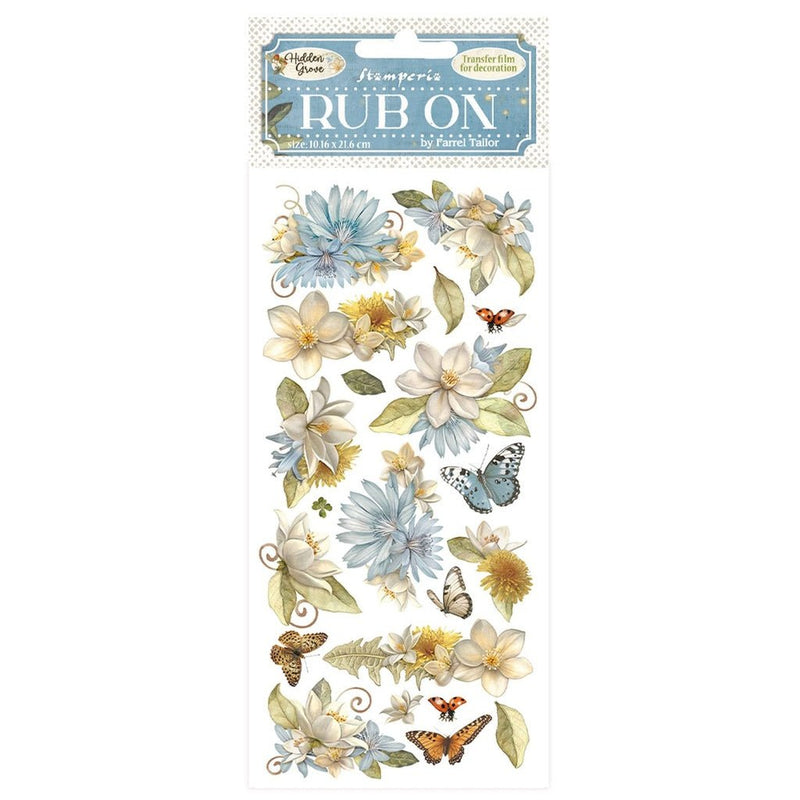 Stamperia Hidden Grove Rub On Flowers and Butterfly - Craftywaftyshop