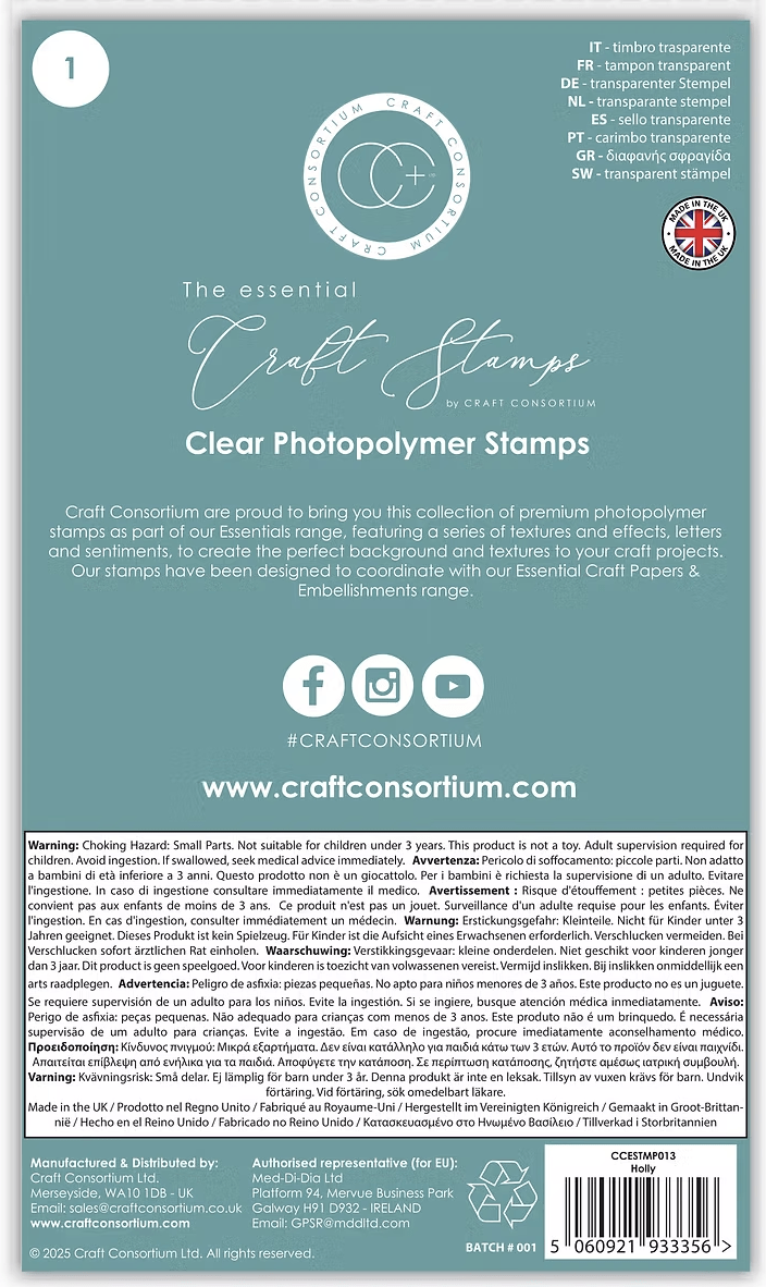 The Essential Craft Stamps - Holly - Photopolymer Stamp - Craftywaftyshop
