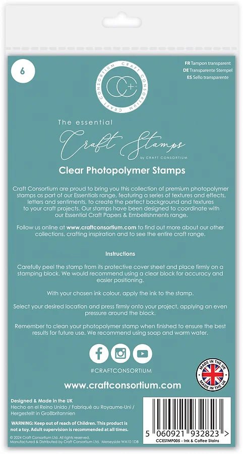 The Essential Craft Stamps Ink & Coffee Stains Photopolymer Stamp Set by Craft Consortium - Craftywaftyshop
