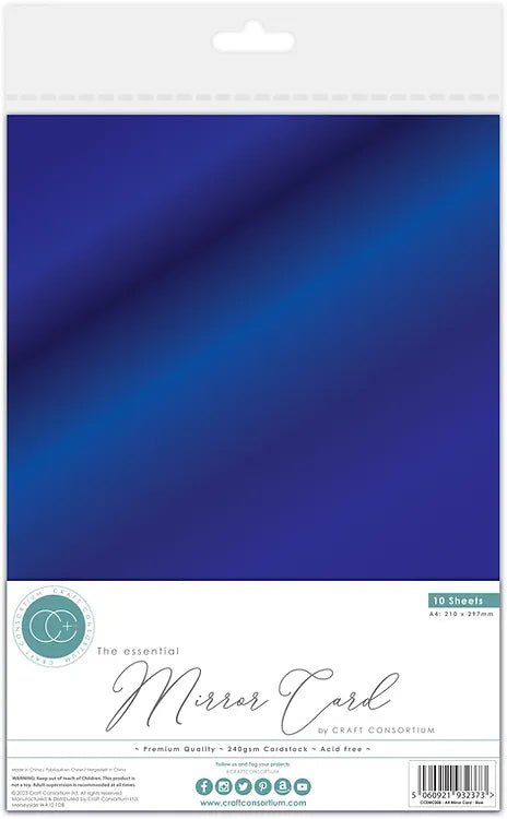 The Essential Mirror Card A4 Blue Mirror Card by Craft Consortium - Craftywaftyshop