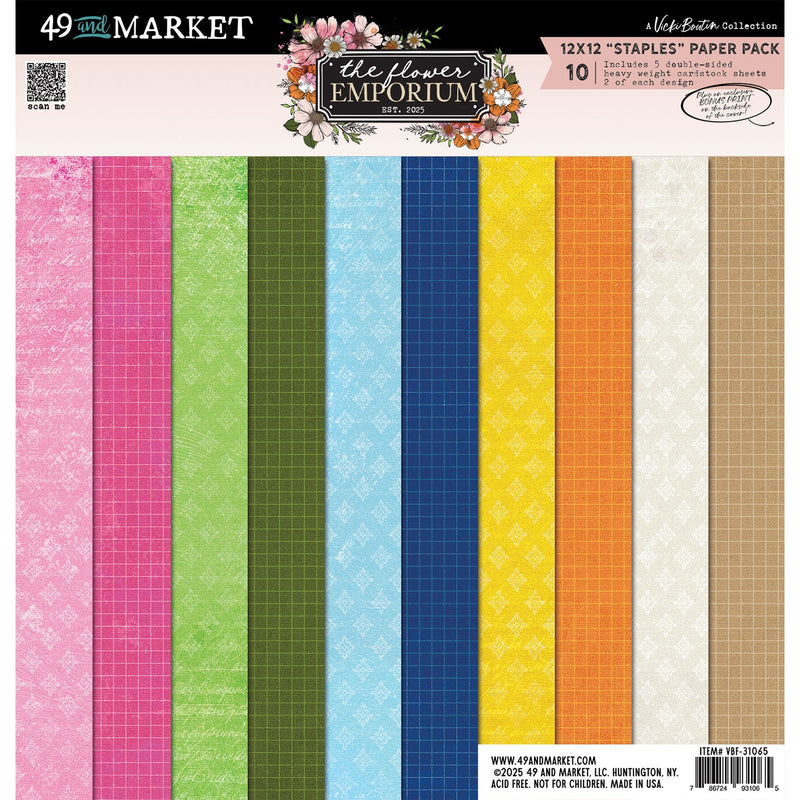 The Flower Emporium 12×12 “Staples” Paper Pack by 49 and Market - Craftywaftyshop