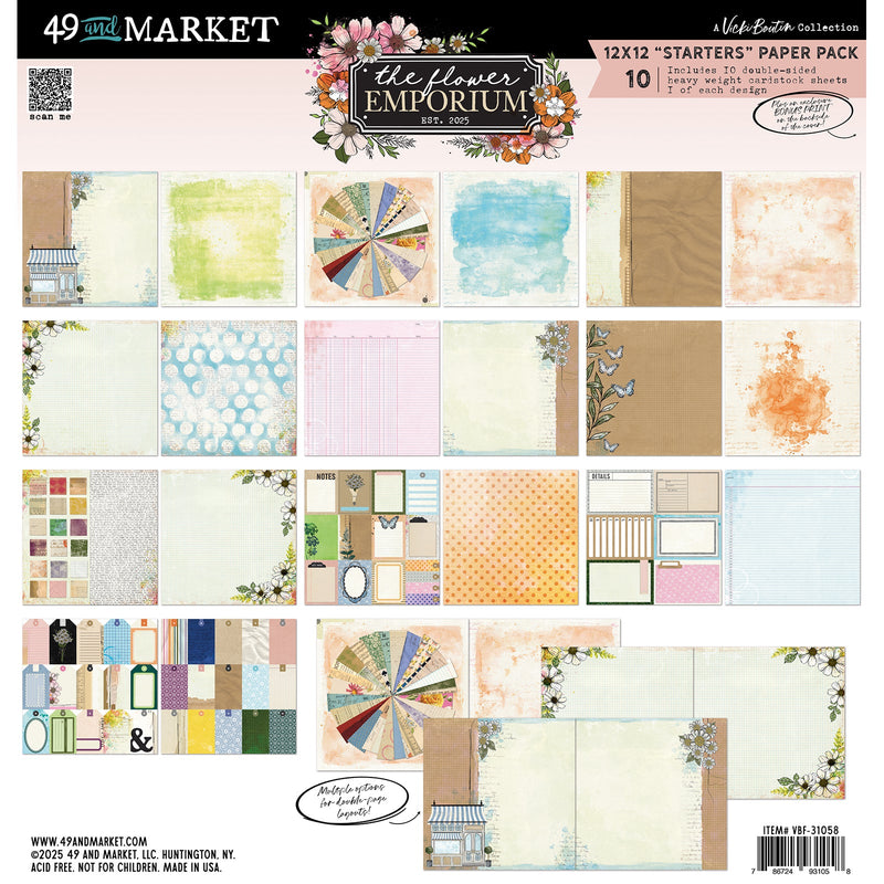 The Flower Emporium 12×12 “Starters” Paper Pack by 49 and Market - Craftywaftyshop