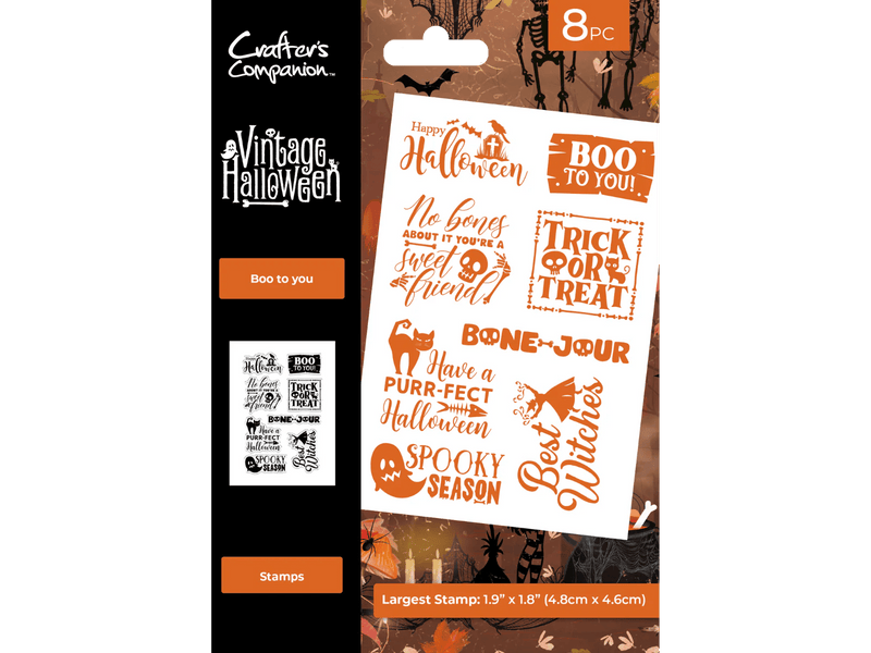 Vintage Halloween Clear Acrylic Stamps - Boo To You by Crafters Companion - Craftywaftyshop