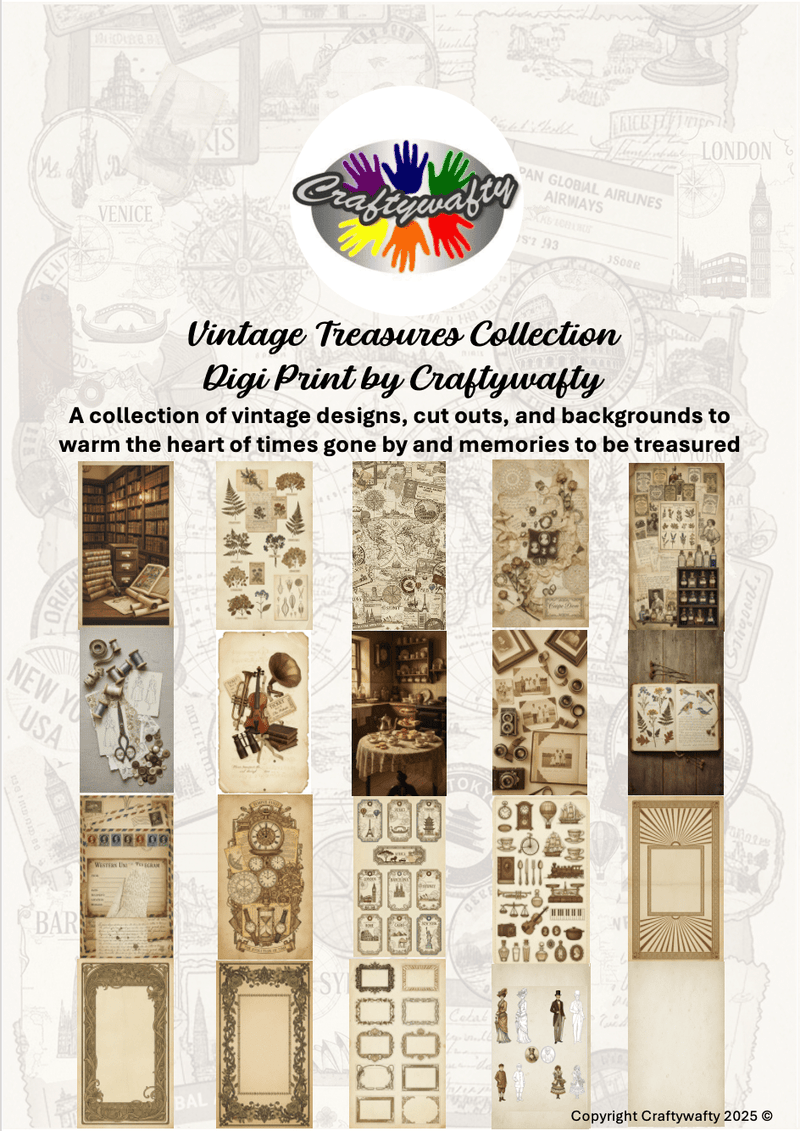 Vintage Treasures Collection Digital Print Download by Craftywafty - Craftywaftyshop