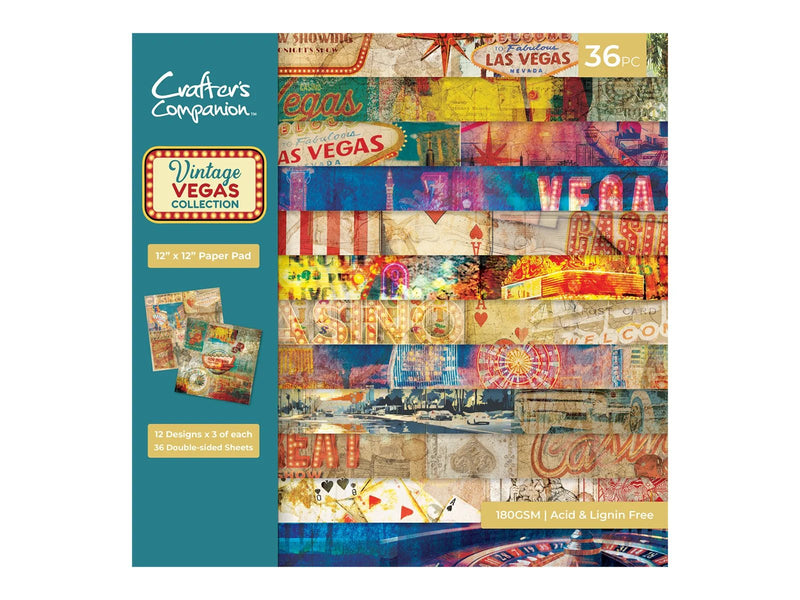 Vintage Vegas 12”x12” Paper Pad by Crafters Companion - Craftywaftyshop