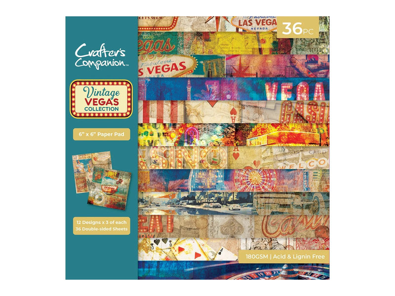 Vintage Vegas 6”x6” Paper Pad by Crafters Companion - Craftywaftyshop
