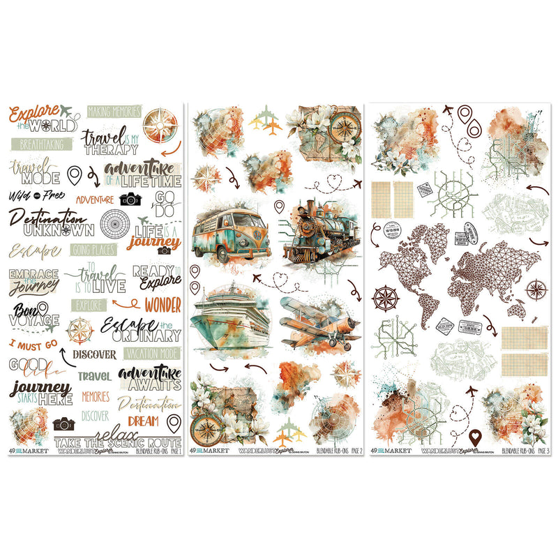 Wanderlust Explorer 6×12 Rub - on Transfer Set by 49 and Market - Craftywaftyshop