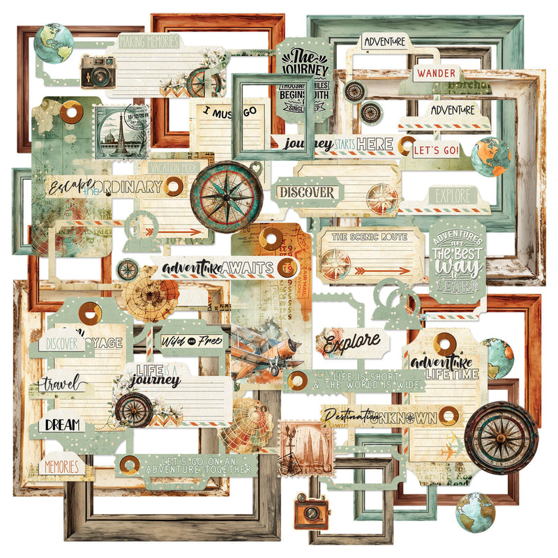 Wanderlust Explorer Die - Cut Elements by 49 and Market - Craftywaftyshop