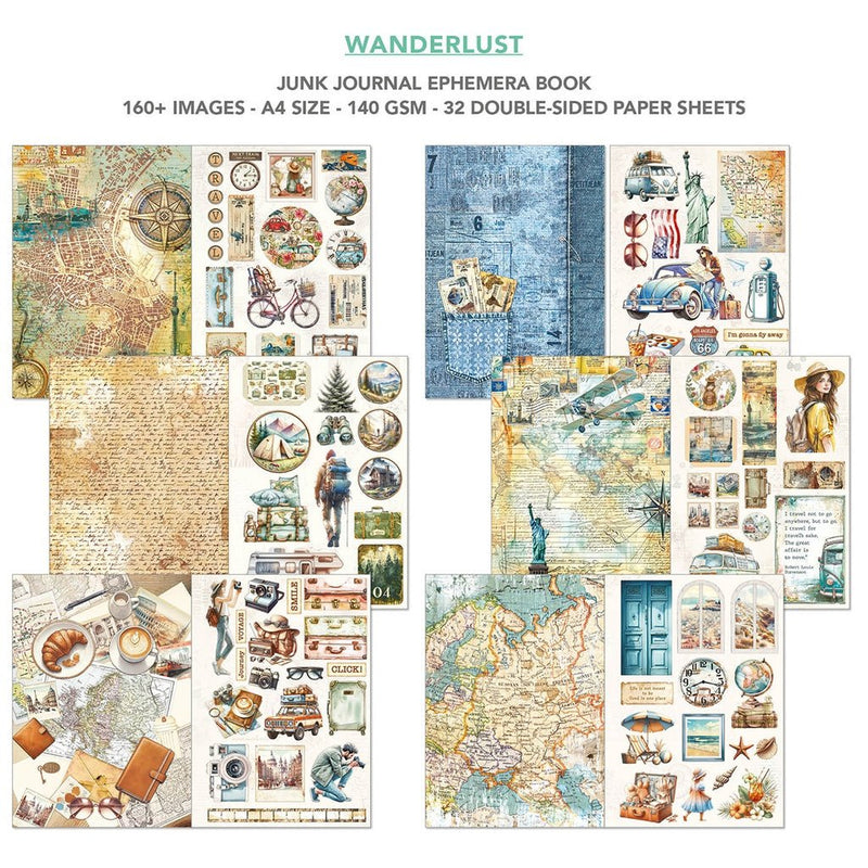 Wanderlust Junk Journal Ephemera Book A4 32 Sheets by Ciao Bella - Craftywaftyshop