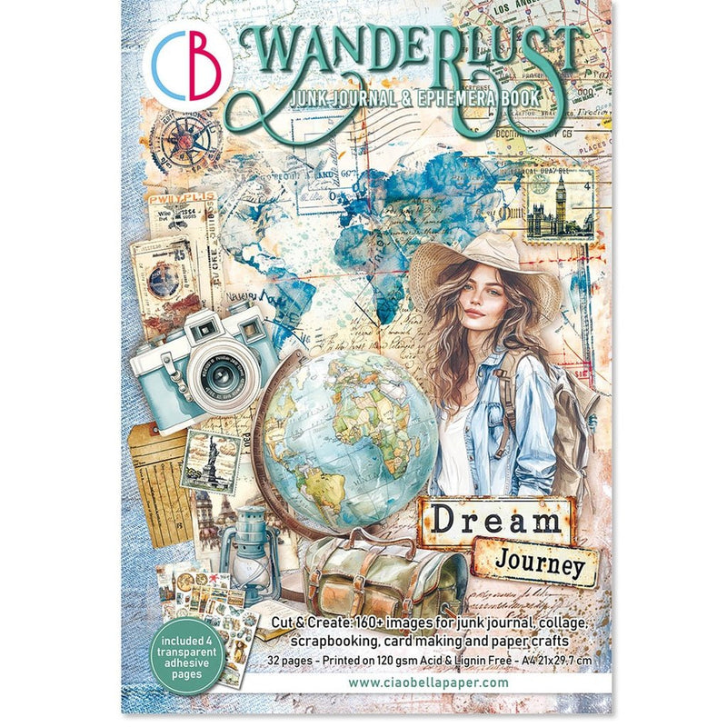Wanderlust Junk Journal Ephemera Book A4 32 Sheets by Ciao Bella - Craftywaftyshop