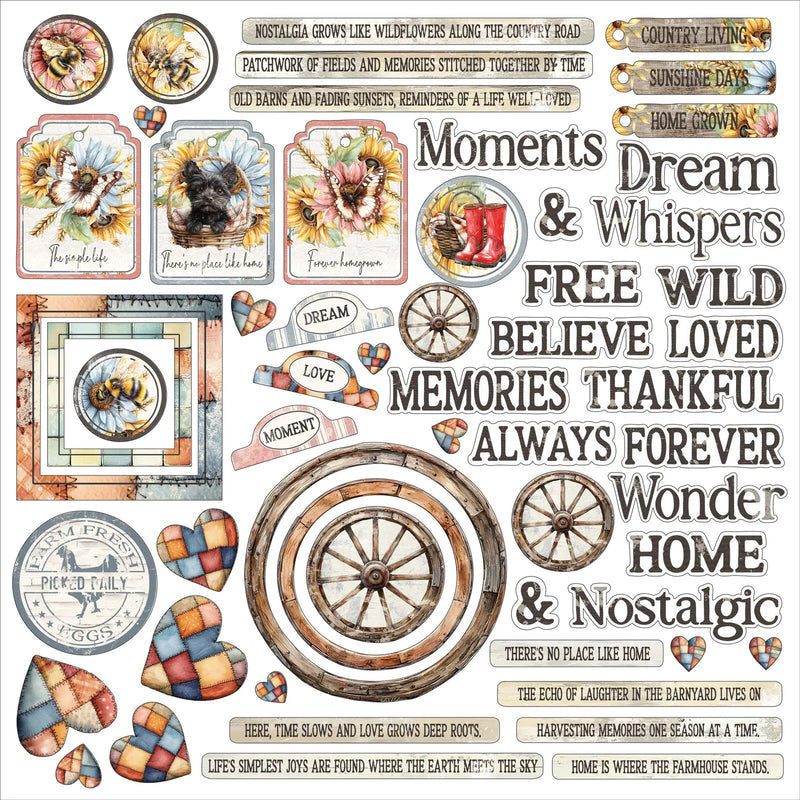 Whispering Way 58 Pieces Farm Themed Chipboard Set by 49 and Market - Craftywaftyshop