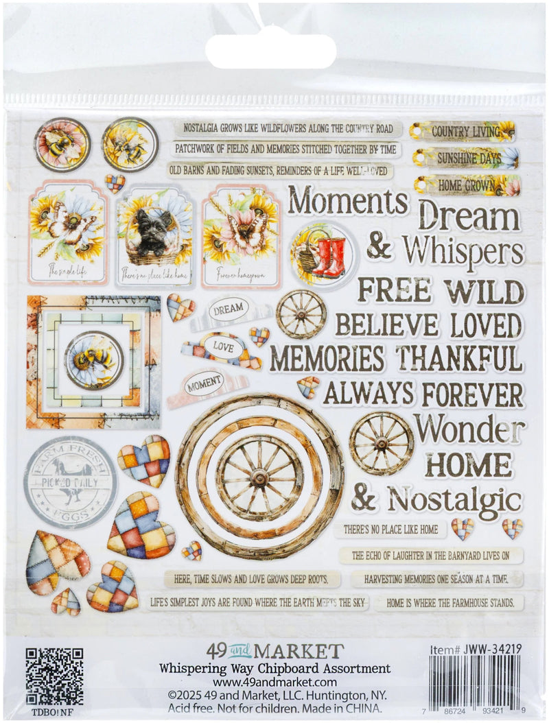 Whispering Way 58 Pieces Farm Themed Chipboard Set by 49 and Market - Craftywaftyshop