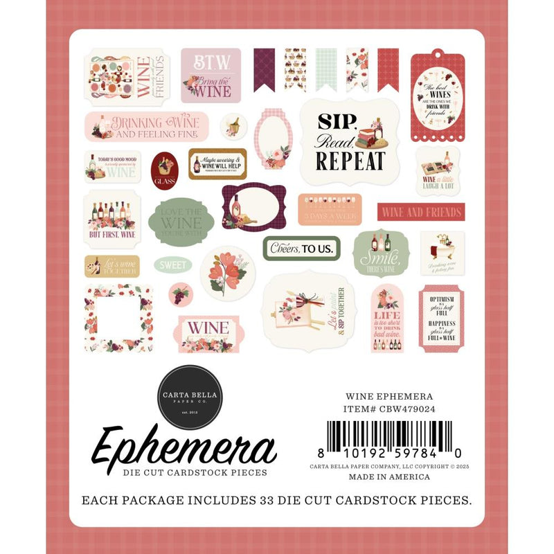 Wine 33 Pieces Die - Cut Ephemera by Carta Bella - Craftywaftyshop