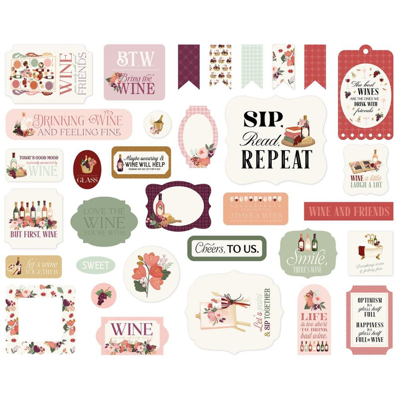 Wine 33 Pieces Die - Cut Ephemera by Carta Bella - Craftywaftyshop