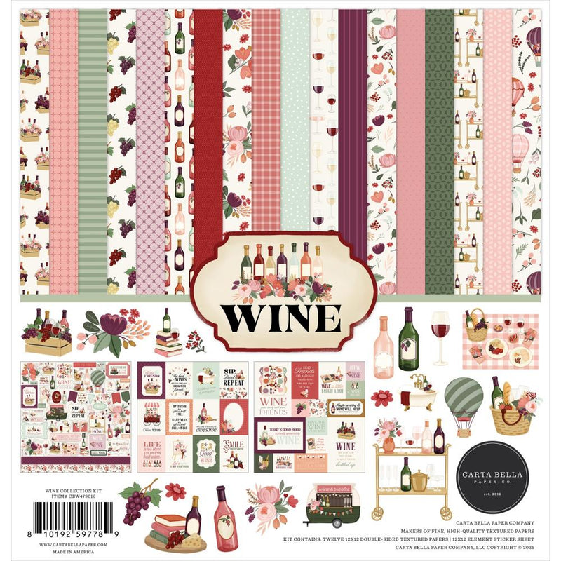 Wine Collection Kit 12"x12" Paper and Sticker Sheet by Carta Bella - Craftywaftyshop