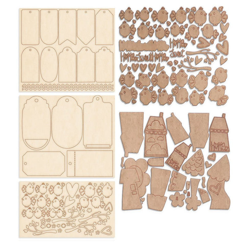 Woodies Birds Houses Tags 90 Piece Craft Embellishment Pack by Polkadoodles - Craftywaftyshop