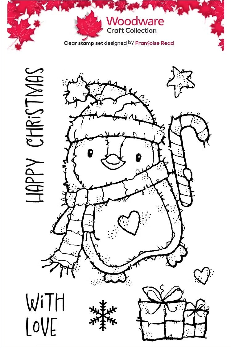 Woodware Dancing Penguin A6 Clear Stamp Set by Françoise Read - Craftywaftyshop