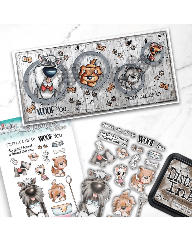 Woof You Dog puppy 4 x 6" Clear Stamp Set By Polkadoodles - Craftywaftyshop