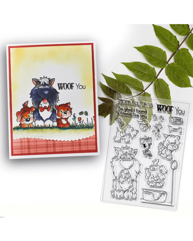 Woof You Dog puppy 4 x 6" Clear Stamp Set By Polkadoodles - Craftywaftyshop