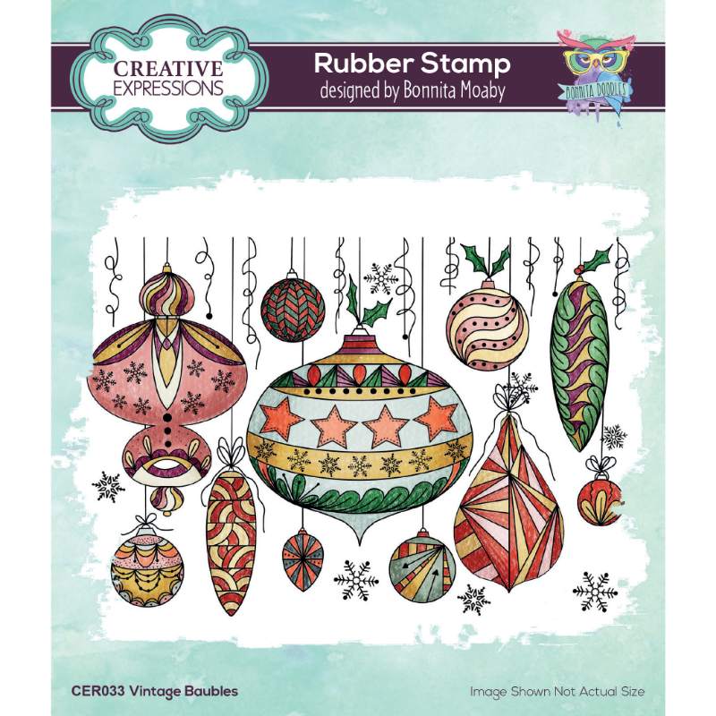 Bonnita Moaby Vintage Baubles 5.8 in x 4 in Rubber Stamp - Craftywaftyshop