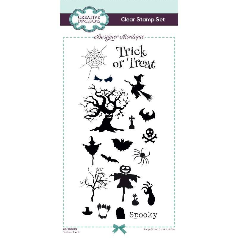 Creative Expressions Designer Boutique Trick or Treat 4 in x 8 in DL Clear Stamp Set - Craftywaftyshop