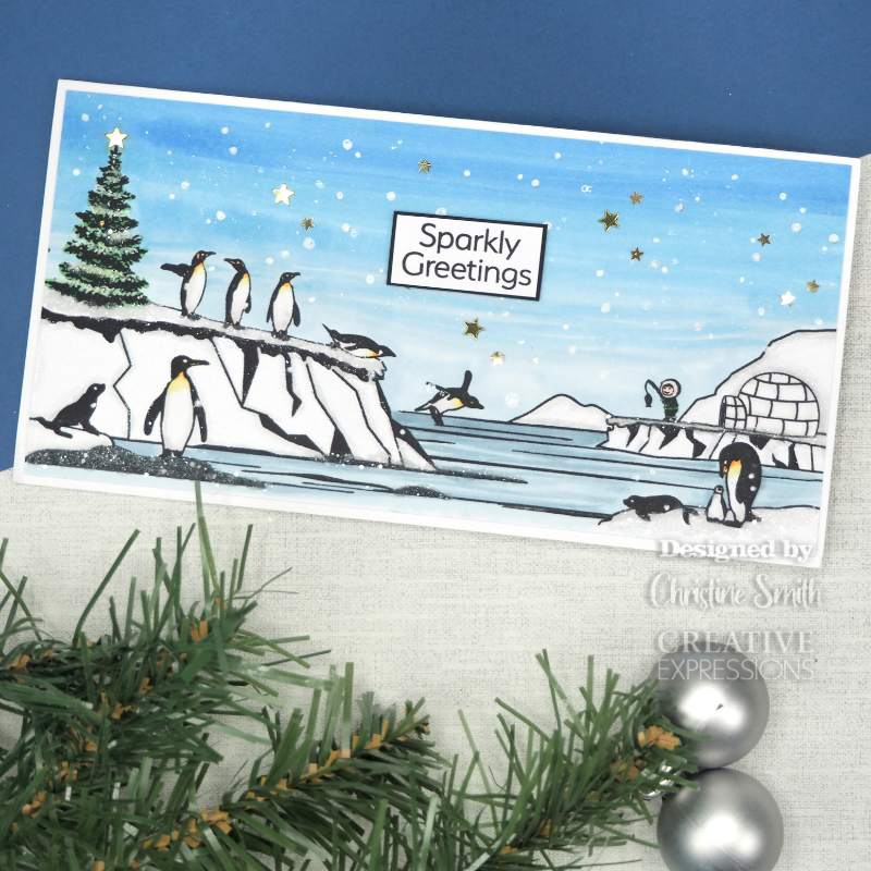 Designer Boutique Penguin Playtime DL Rubber Stamp - Craftywaftyshop