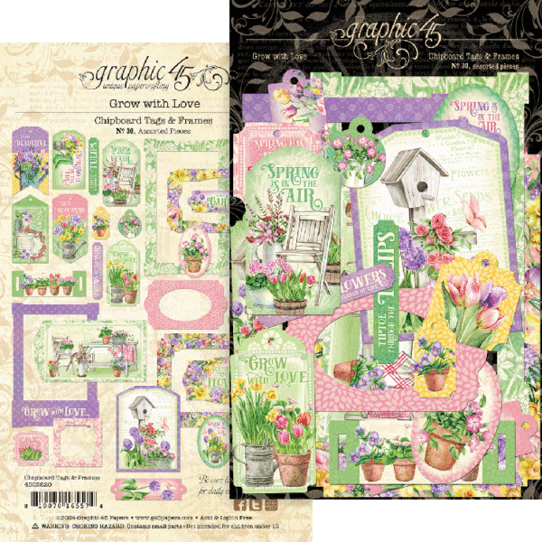 Graphic 45 Grow with Love Chipboard Tags & Frames Die Cuts - Craftywaftyshop