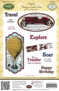 Justrite Explore Vintage Labels Four Cling Stamp Set - Craftywaftyshop